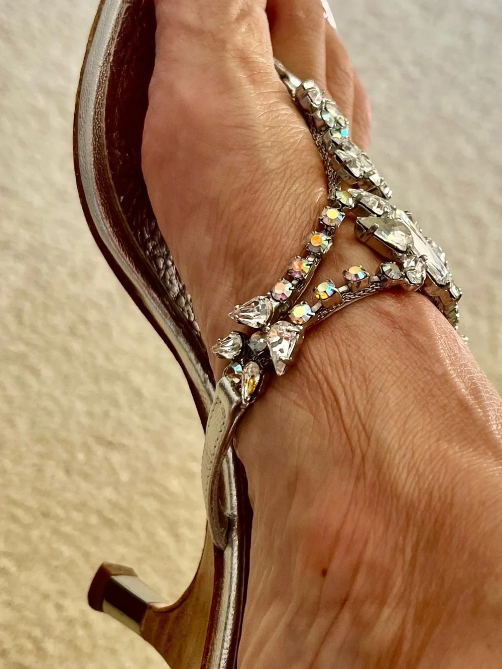 Giuseppe Zanotti Silver Jeweled T-Strap Sandals